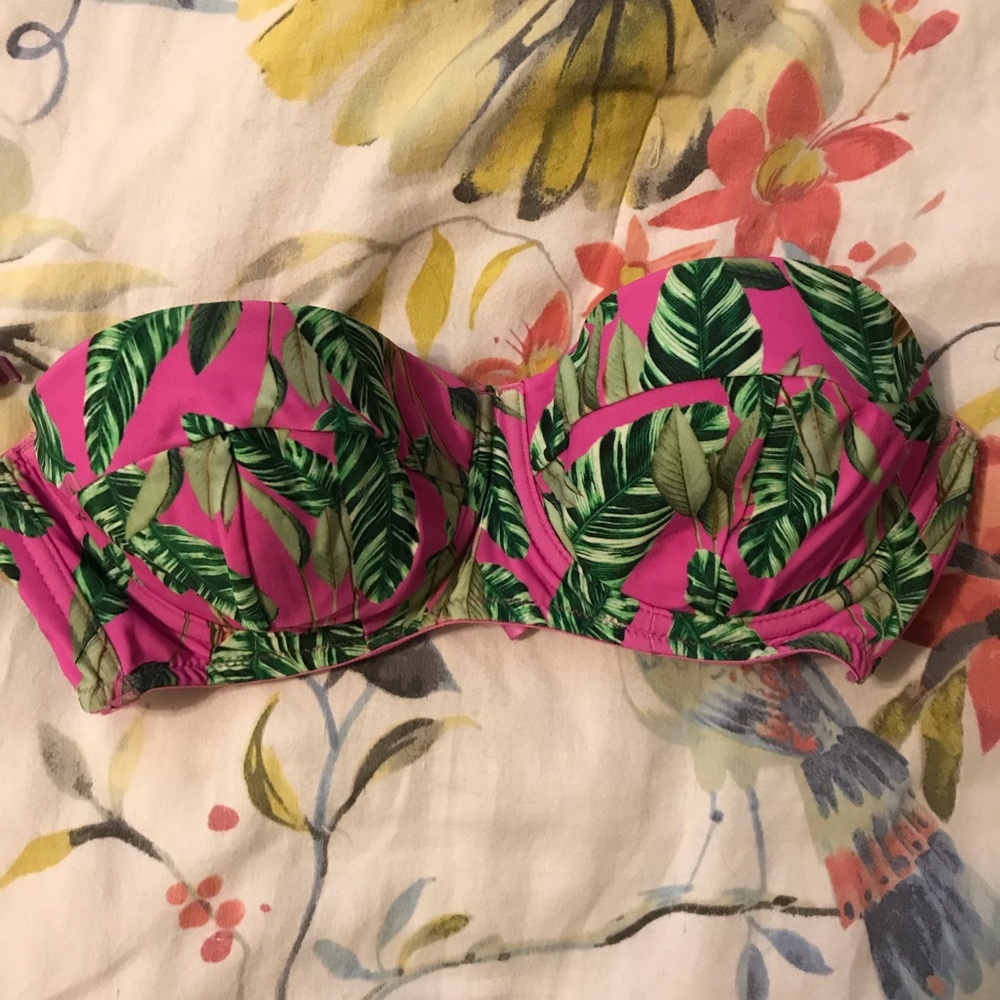 🌴NWOT ASOS Swim Pink/Green Leaves Bandeau🌴
